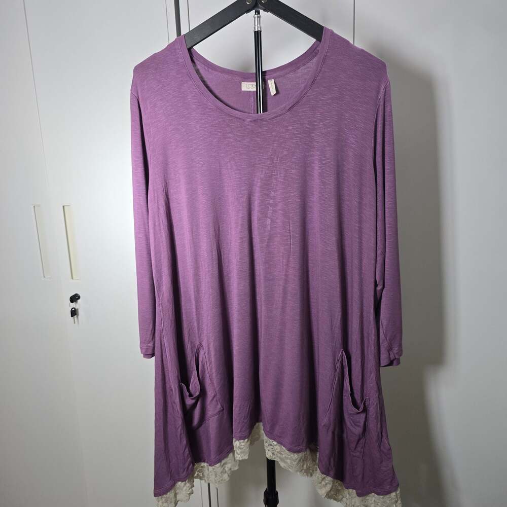 LOGO by Lori Goldstein Lavender Purple Long Sleeve Tunic with Lace Trim, Size 2X